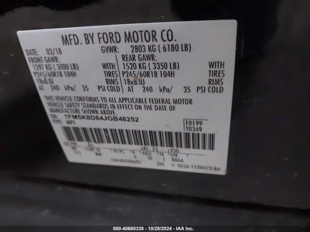 Ford EXPLORER XLT 2018 1FM5K8D84JGB48252 Image 9