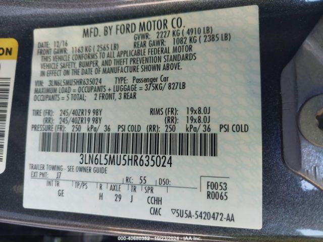 3LN6L5MU5HR635024 Lincoln Mkz Hybrid Reserve