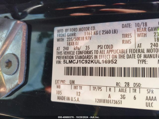 5LMCJ1C92KUL16952 Lincoln Mkc Standard