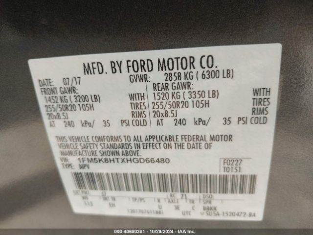 1FM5K8HTXHGD66480 Ford Explorer Platinum