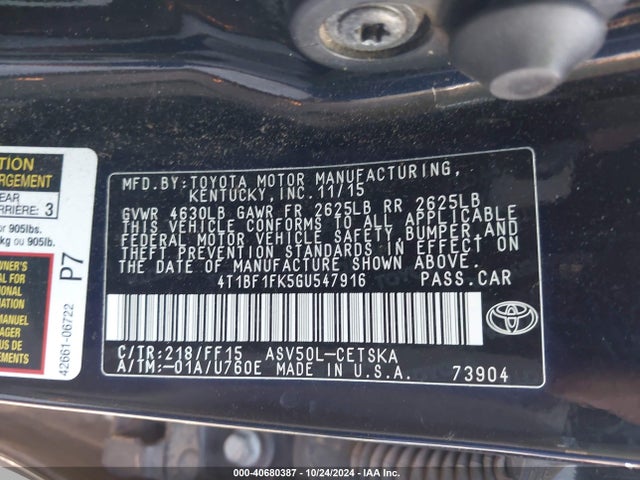 Toyota CAMRY SE 2016 4T1BF1FK5GU547916 Image 9