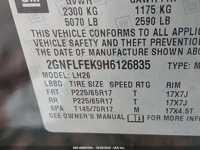 Chevrolet EQUINOX LT 2017 2GNFLFEK9H6126835 Image 9