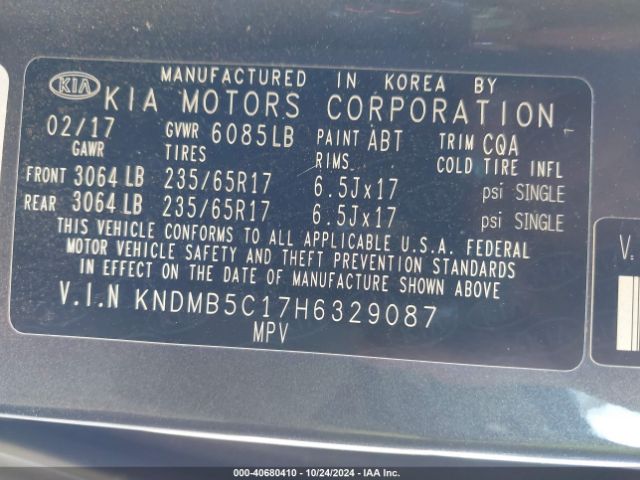 KNDMB5C17H6329087 KIA SEDONA LX