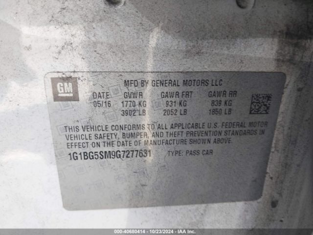1G1BG5SM9G7277631 Chevrolet Cruze Premier Auto