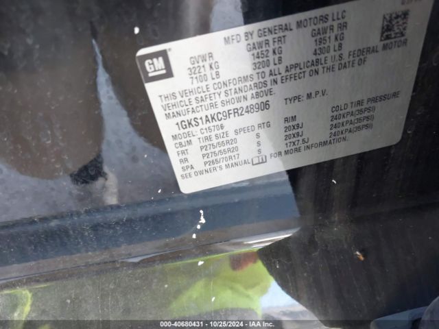 1GKS1AKC9FR248906 GMC YUKON SLE