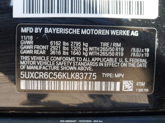 5UXCR6C56KLK83775 BMW X5 Xdrive40i