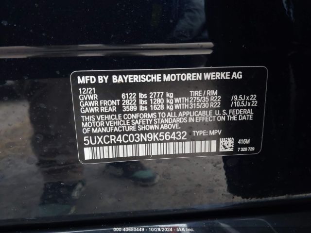 5UXCR4C03N9K56432 BMW X5 Sdrive40i