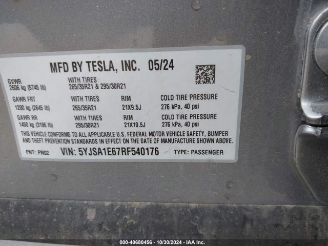 2024 TESLA MODEL S 5YJSA1E67RF540176 Photo 8