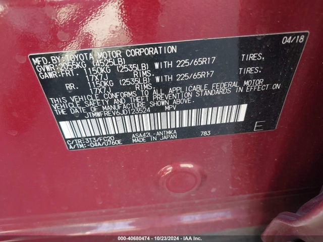 Toyota Rav4 Xle 2018 JTMWFREV6JD123524 Image 9