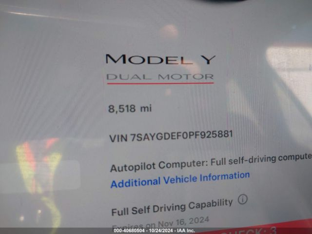 7SAYGDEF0PF925881 Tesla Model Y Performance Dual Motor All-wheel Drive