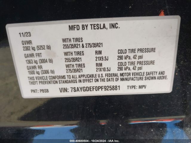 7SAYGDEF0PF925881 Tesla Model Y Performance Dual Motor All-wheel Drive