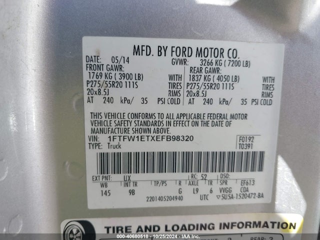 Ford F-150 Platinum 2014 1FTFW1ETXEFB98320 Image 9