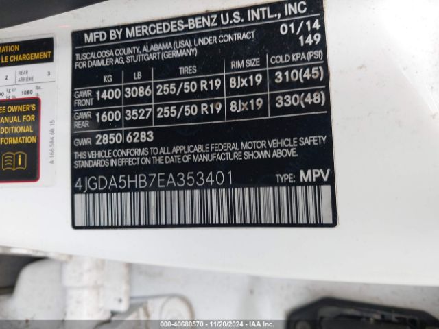 4JGDA5HB7EA353401 Mercedes-Benz Ml 350 4matic