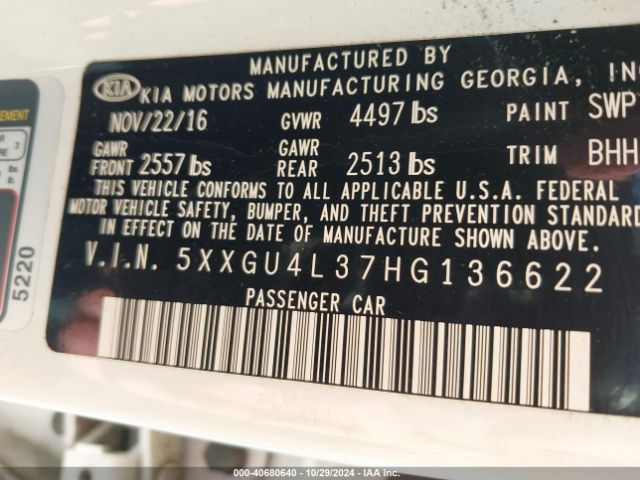 5XXGU4L37HG136622 KIA OPTIMA EX