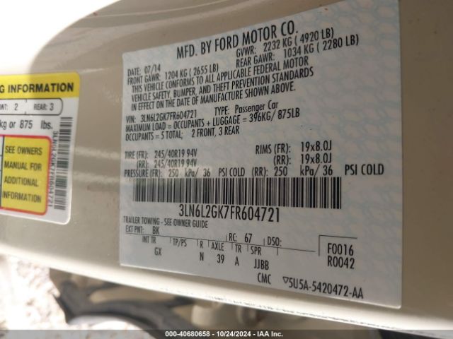 3LN6L2GK7FR604721 Lincoln MKZ