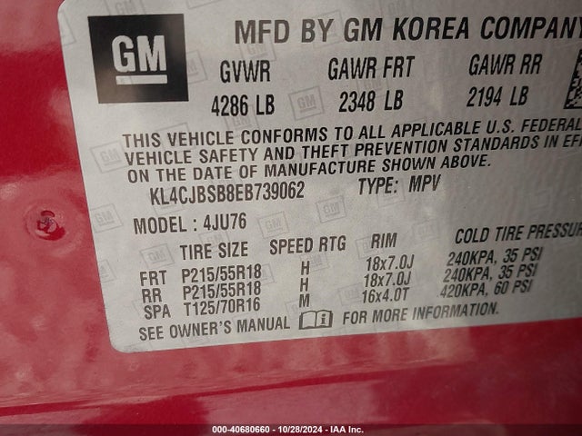 KL4CJBSB8EB739062 Buick Encore Convenience