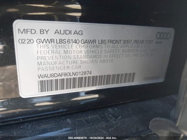 2020 AUDI A8 L WAU8DAF80LN012874 Photo 8