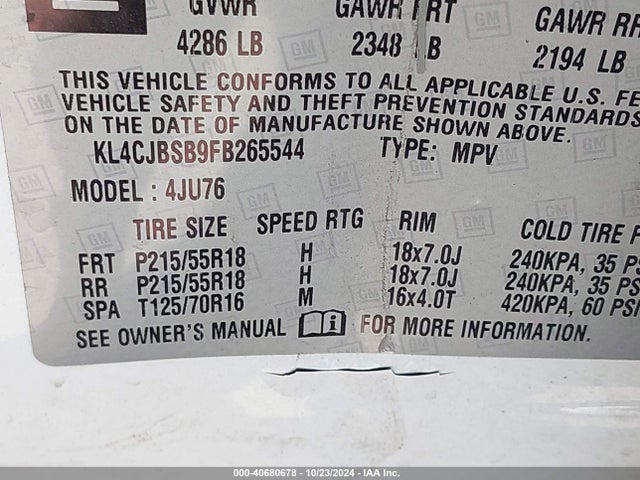 Buick Encore Convenience 2015 KL4CJBSB9FB265544 Image 9