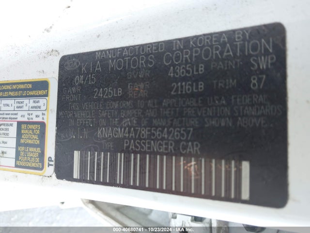 KIA Optima Lx 2015 KNAGM4A78F5642657 Image 9
