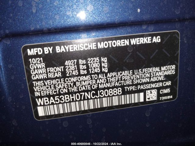 WBA53BH07NCJ30888 BMW 530 I