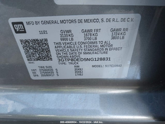Продаж на аукціоні авто 2022 Gmc Sierra 1500 Limited 2wd  Short Box Slt, vin: 3GTP8DED5NG128831, номер лоту: 40680934