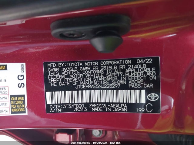 Toyota COROLLA LE 2022 JTDEPMAE5NJ223297 Image 9