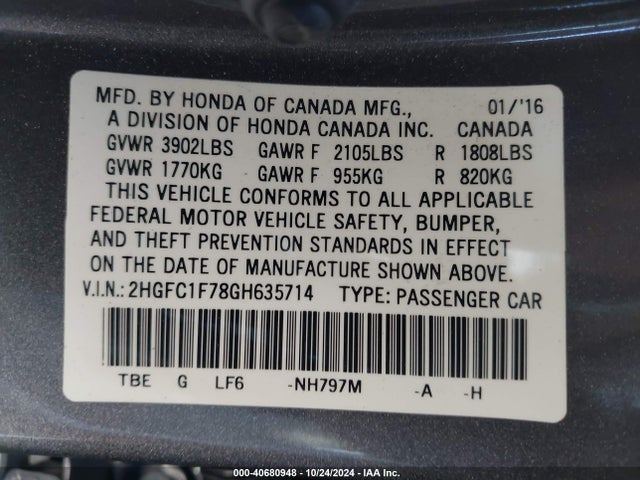 Honda Civic Ex-l 2016 2HGFC1F78GH635714 Image 9