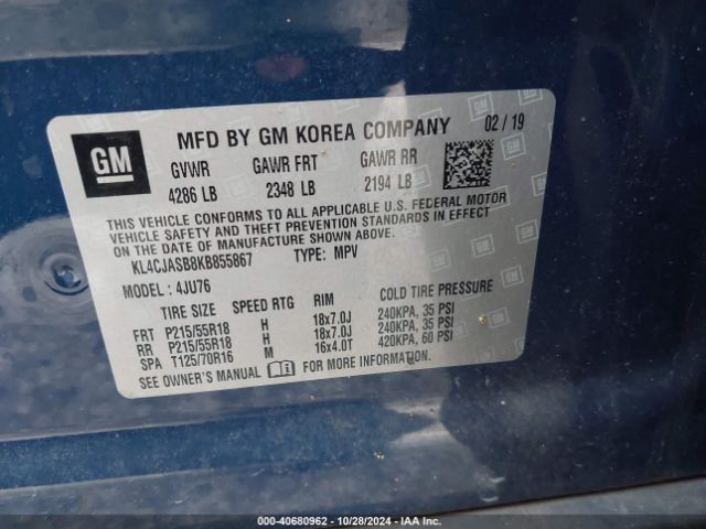 KL4CJASB8KB855867 Buick Encore Fwd Preferred