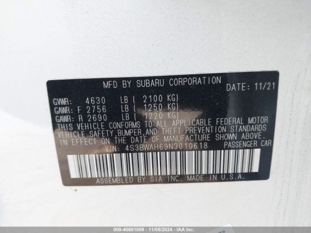4S3BWAH69N3010618 Subaru Legacy Sport