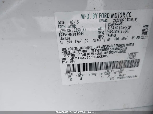 Ford EDGE SEL 2015 2FMTK3J85FBB02202 Image 9
