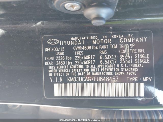 KM8JUCAG7EU848457 Hyundai TUCSON SE