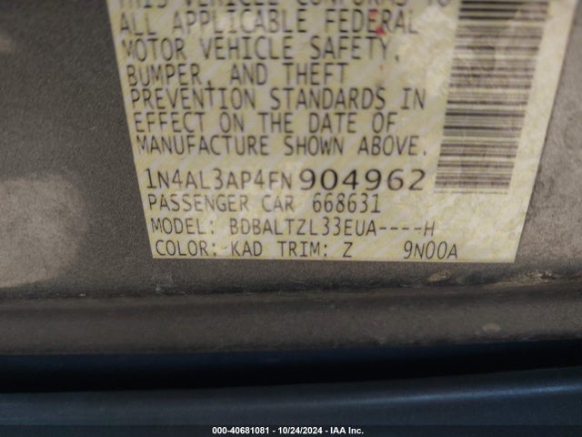 Nissan Altima 2.5 Sl 2015 1N4AL3AP4FN904962 Image 9