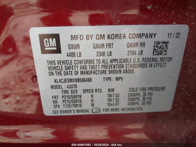 KL4CJESMXNB566468 Buick Encore Awd Preferred