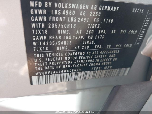 WVGBV7AX1GW606523 Volkswagen TIGUAN SE
