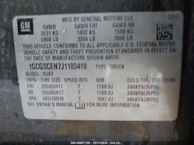 1GCGSCEN7J1183410 Chevrolet Colorado Lt