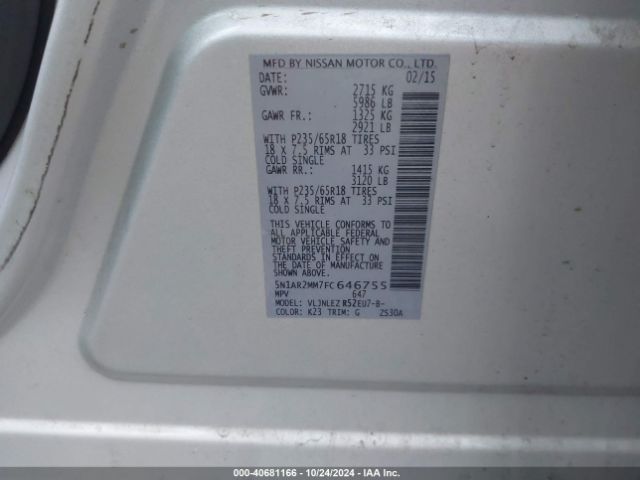 5N1AR2MM7FC646755 Nissan Pathfinder Platinum/s/sl/sv
