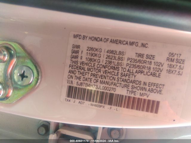 5J8TB4H73JL000270 Acura Rdx Advance Package