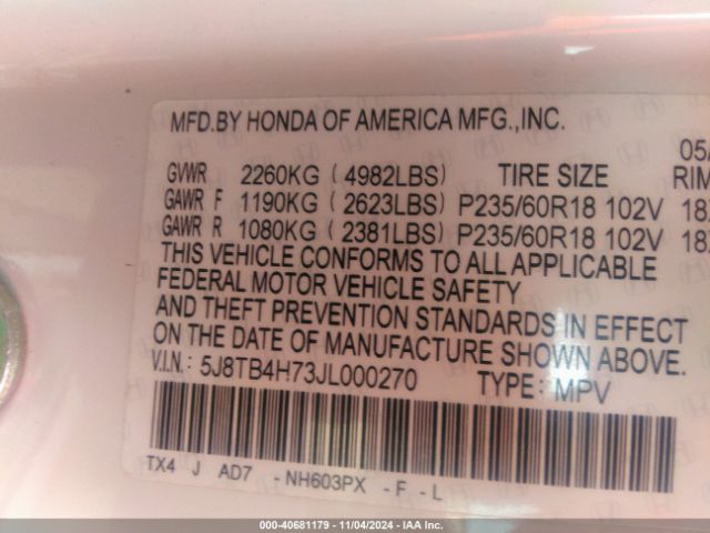 5J8TB4H73JL000270 Acura Rdx Advance Package