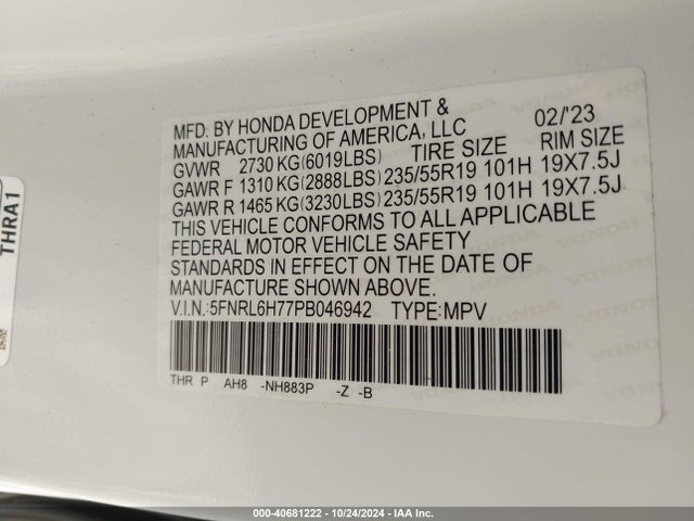Honda Odyssey Sport 2023 5FNRL6H77PB046942 Image 9