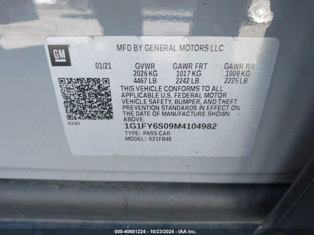 1G1FY6S09M4104982 Chevrolet Bolt Ev Fwd Lt