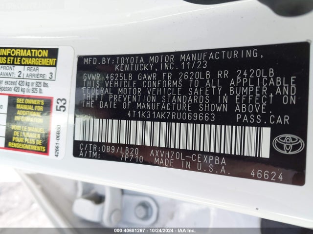 Toyota CAMRY XSE 2024 4T1K31AK7RU069663 Image 9