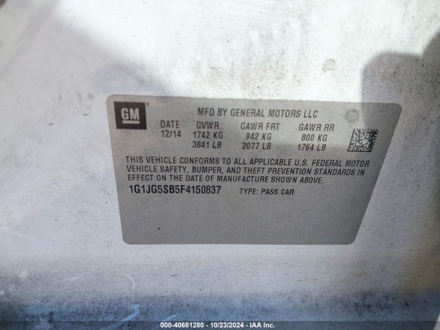 1G1JG5SB5F4150837 Chevrolet Sonic Rs Auto