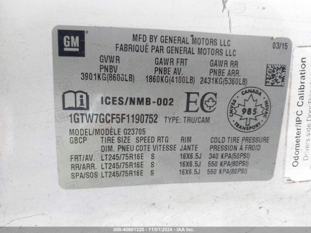 1GTW7GCF5F1190752 GMC Savana 2500 Work Van