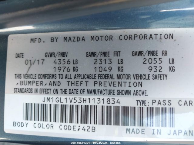 JM1GL1V53H1131834 Mazda Mazda6 Touring