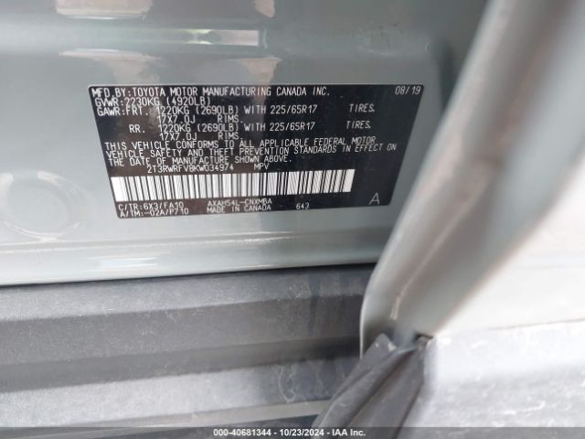 2T3RWRFV8KW034974 Toyota Rav4 Hybrid Xle