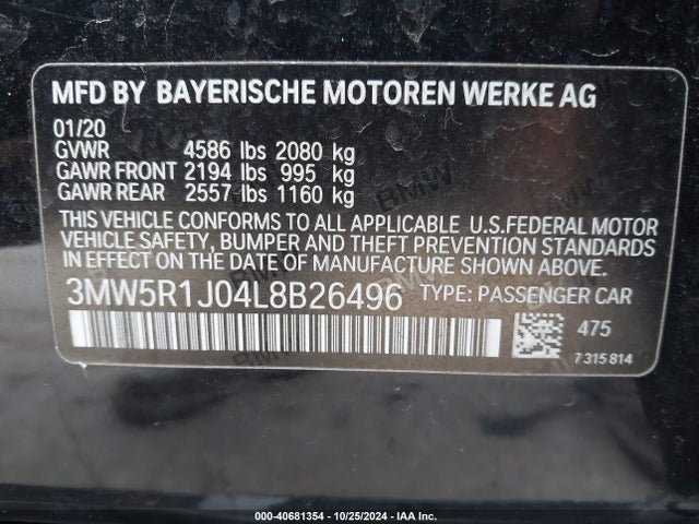 BMW 330I 2020 3MW5R1J04L8B26496 Image 9