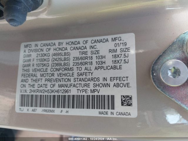 2HKRW2H53KH612961 Honda CR-V EX