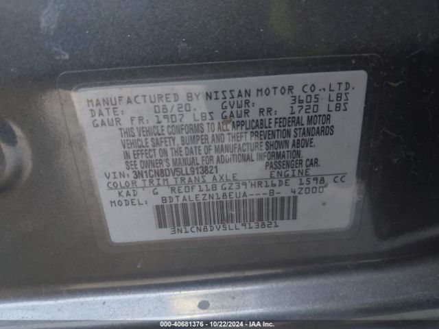 3N1CN8DV5LL913821 Nissan Versa S Xtronic Cvt