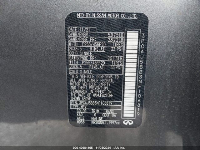 3PCAJ5BB3NF106819 Infiniti Qx50 Luxe Awd