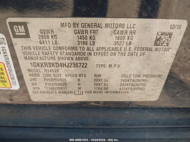 1GKKRSKD4HJ236722 GMC Acadia Limited